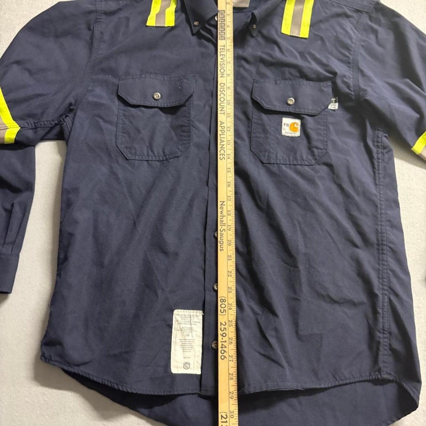 Carhartt FR Shirt Mens Large Navy Blue Flame Resistant Reflective Workwear