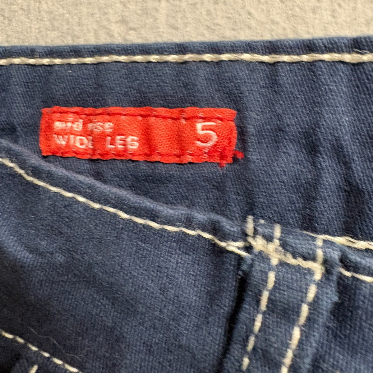 Hot Kiss Cargo Pants Womens 5 Navy Blue Mid Rise Wide Leg Contrast Stitch Y2K