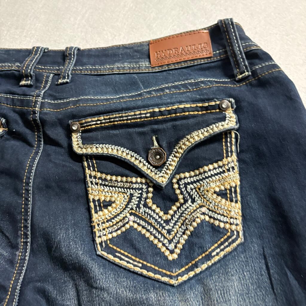 Hydraulic Jeans Womens 13/14 Dark Wash Bootcut Embroidered Flap Pocket Stretch