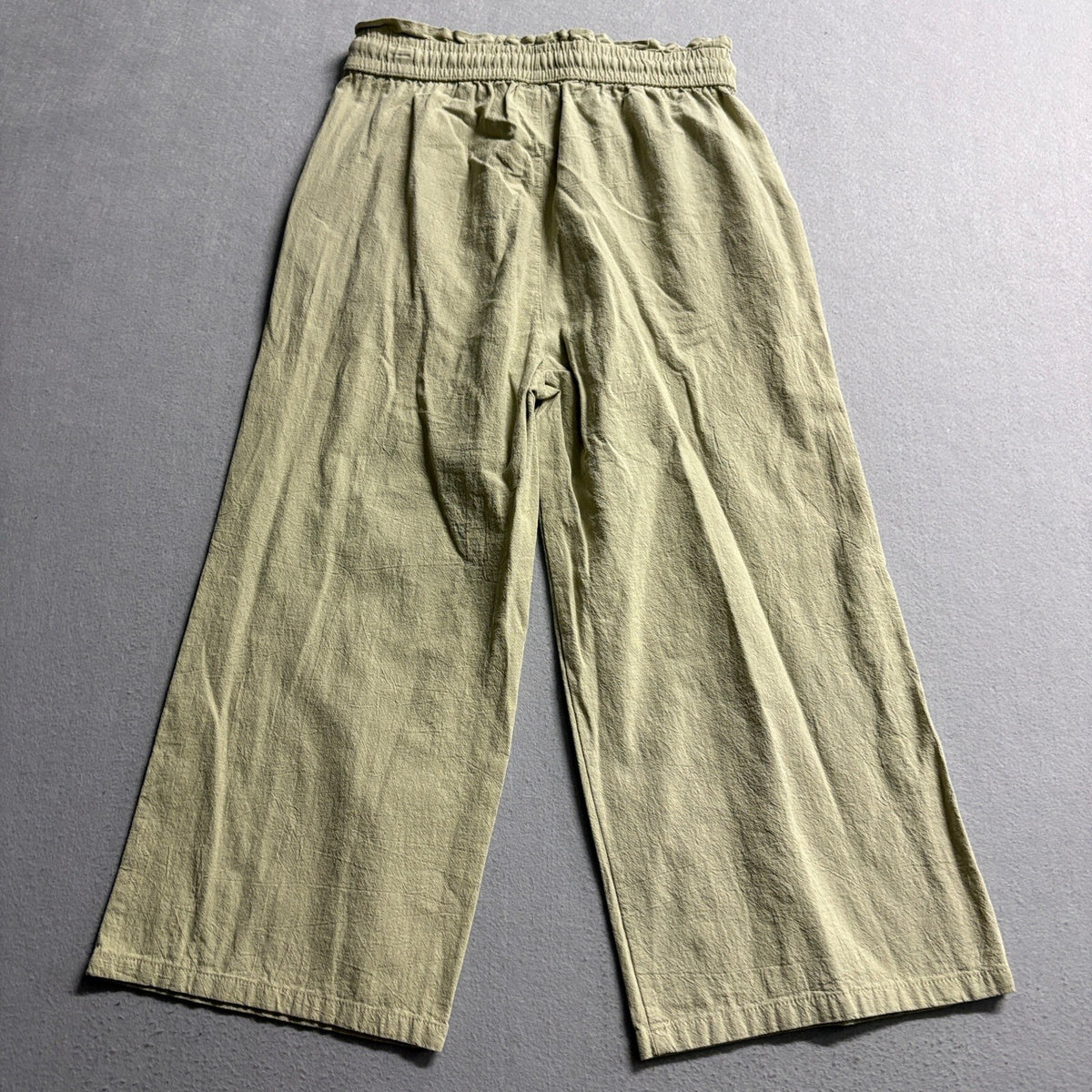 Unbranded Linen Cotton Wide Leg Pants Womens Small Green Drawstring Elastic