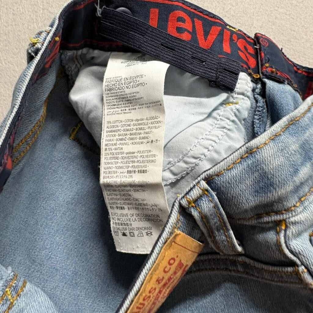Levi's 514 Boys Jeans Size 14 Reg Blue Denim Distressed Straight Leg Adjustable