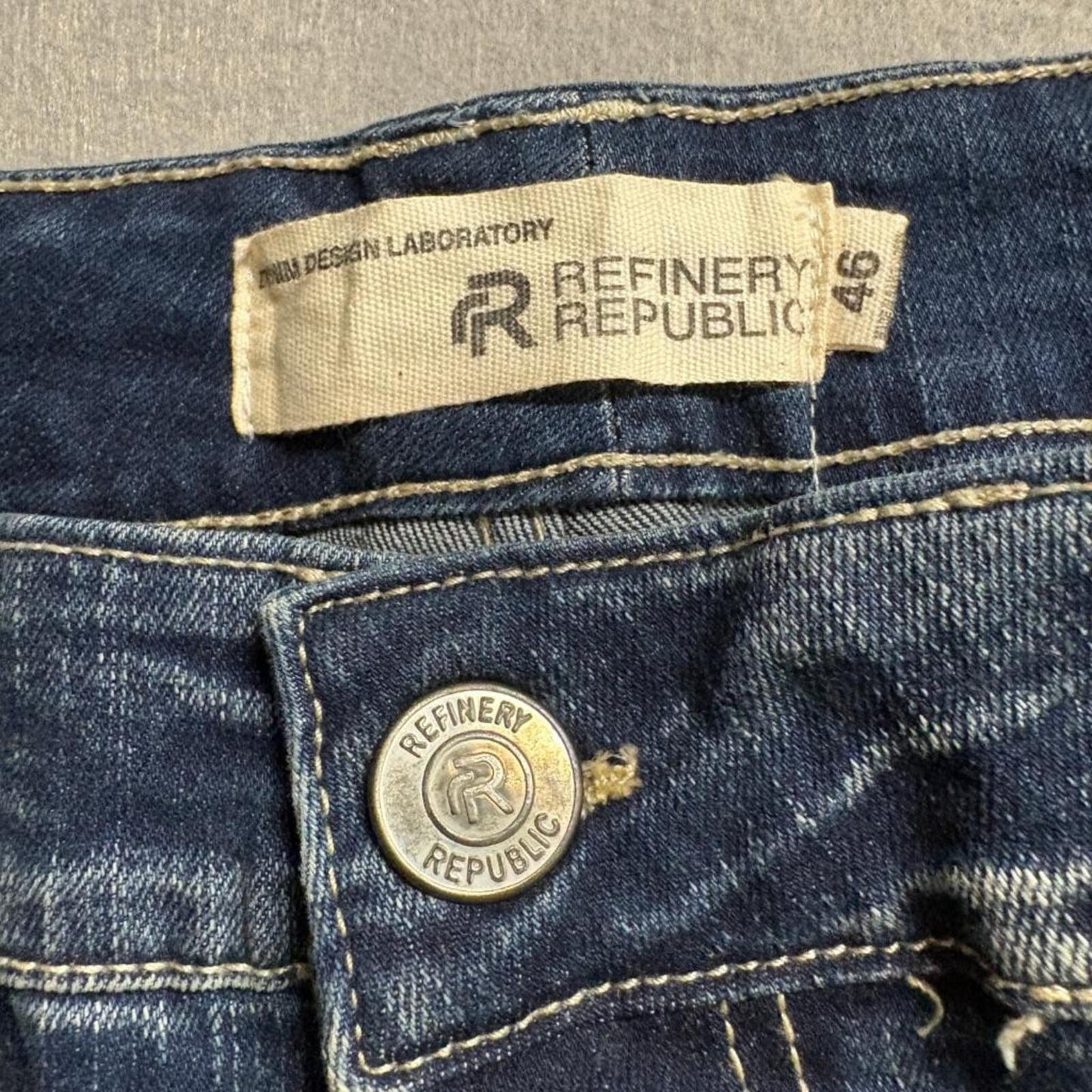 Refinery Republic Moto Jeans Mens 46 Blue Distressed Biker Slim Leg Denim