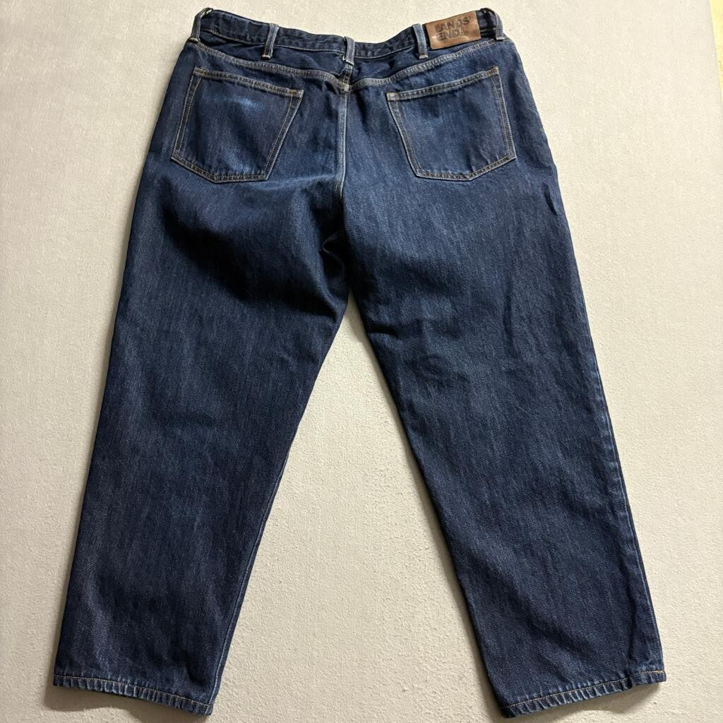 Lands End Square Rigger Jeans Mens 40 Traditional Fit Dark Wash Blue Denim