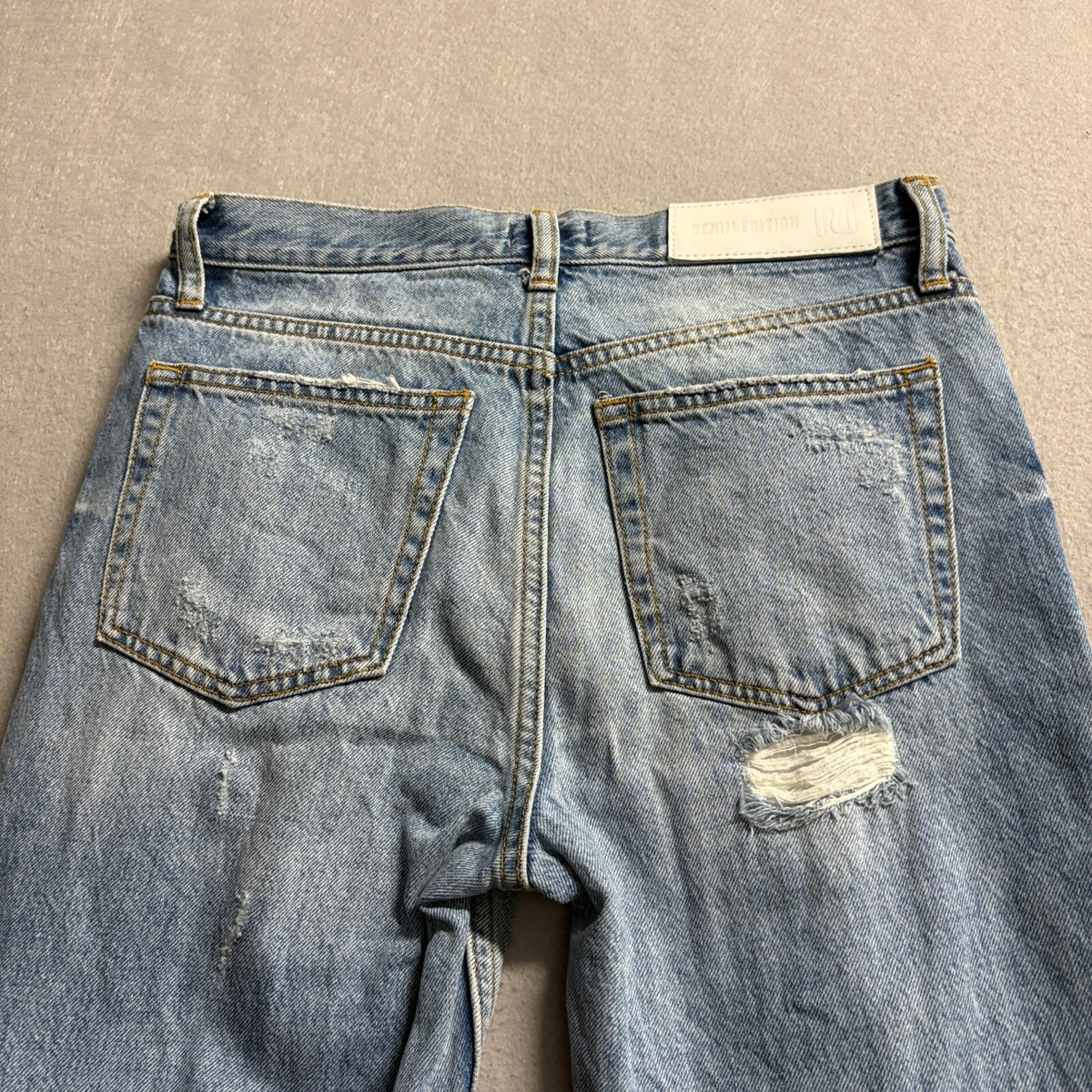 River Island Cropped Kickflare Jeans Womens US 2 UK 6R Distressed Blue Denim