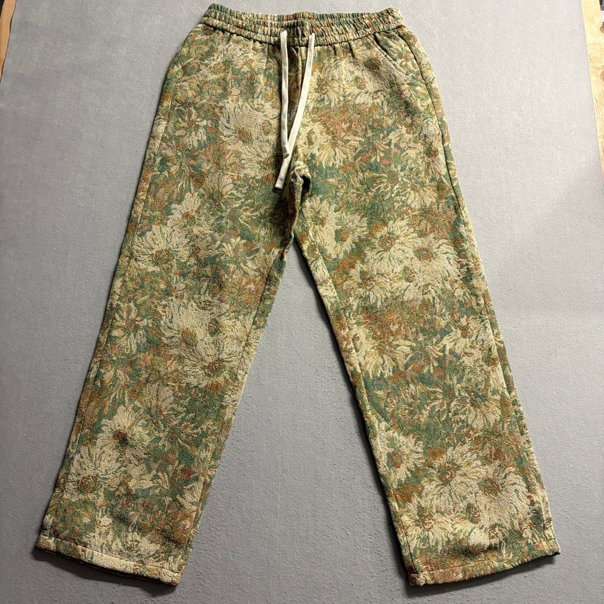 Manfinity Floral Tapestry Pants Womens Large Green Woven Drawstring Jogger