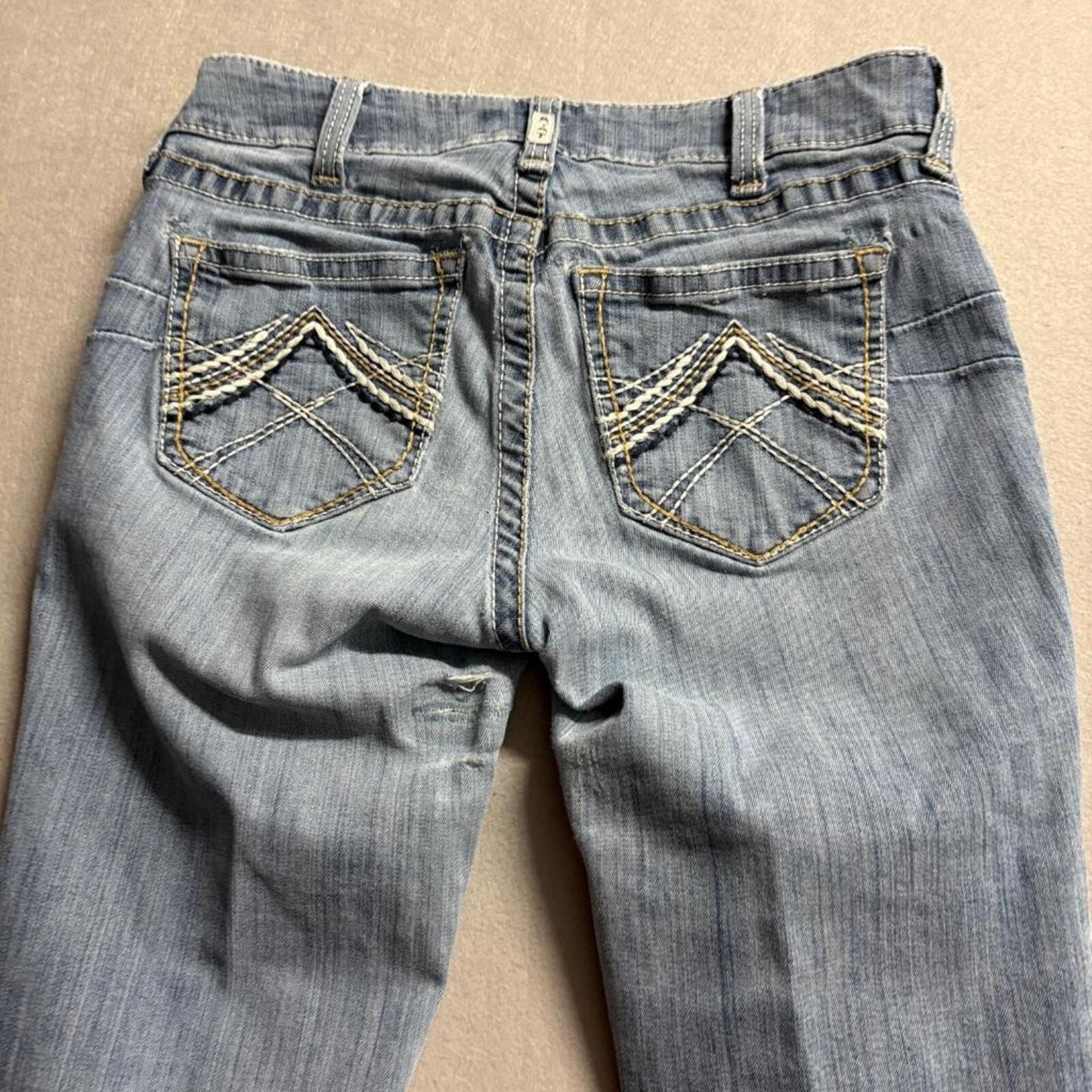 Ariat REAL Denim Womens 29S Bootcut Jeans Blue Stretch Distressed Frayed Hem