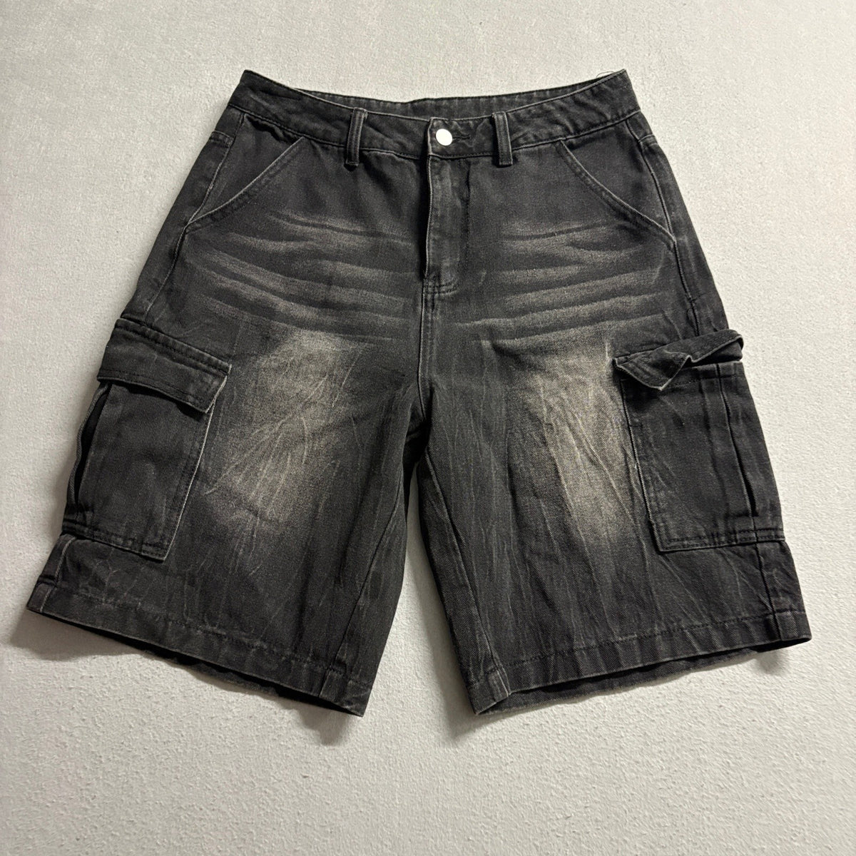 Dazy Black Denim Cargo Shorts Womens Medium Fade Wash High Rise Utility Y2K