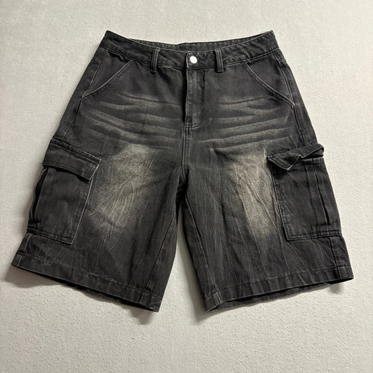 Dazy Black Denim Cargo Shorts Womens Medium Fade Wash High Rise Utility Y2K