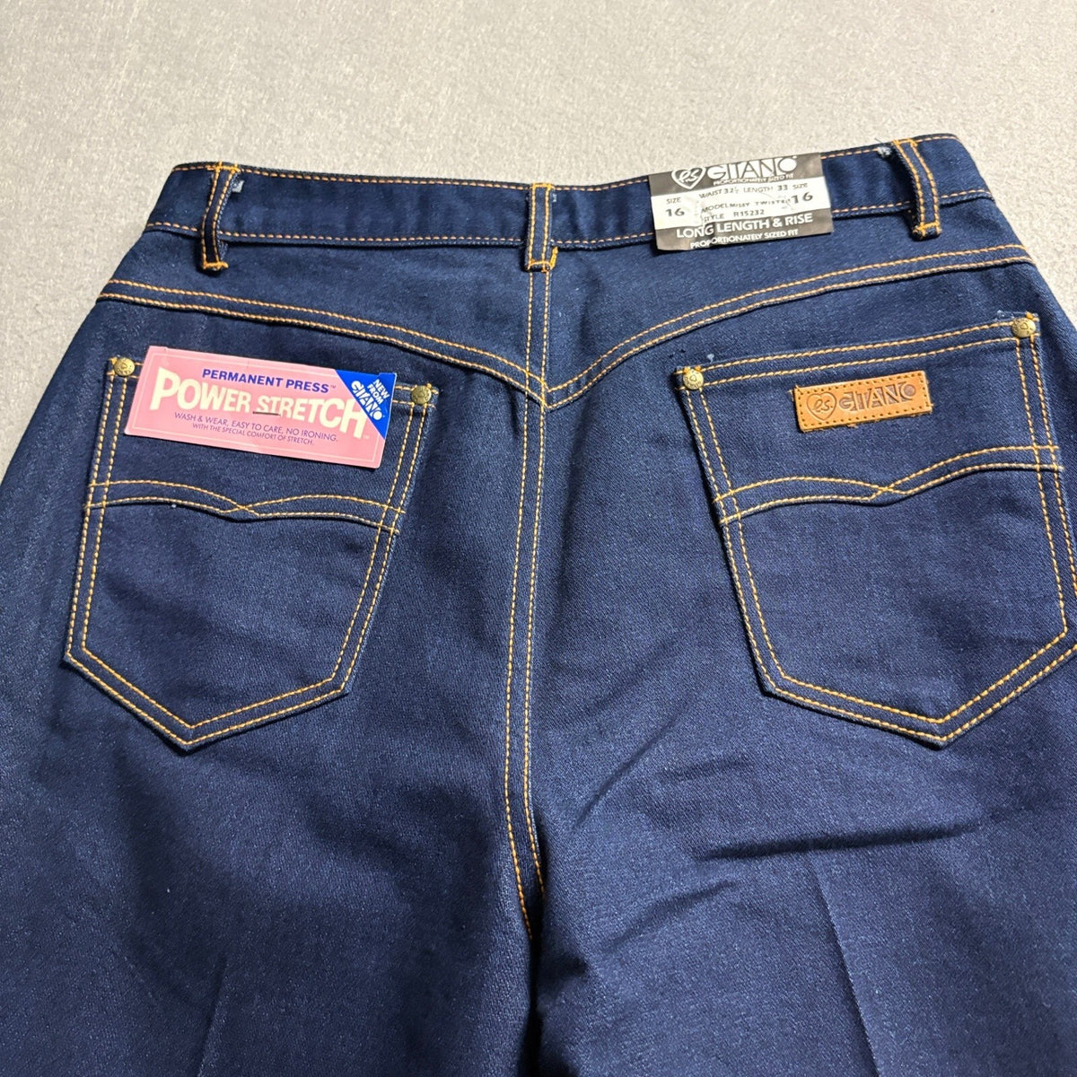 Vintage P.S. Gitano High Waist Jeans Womens 16 Long Dark Wash Power Stretch NWT