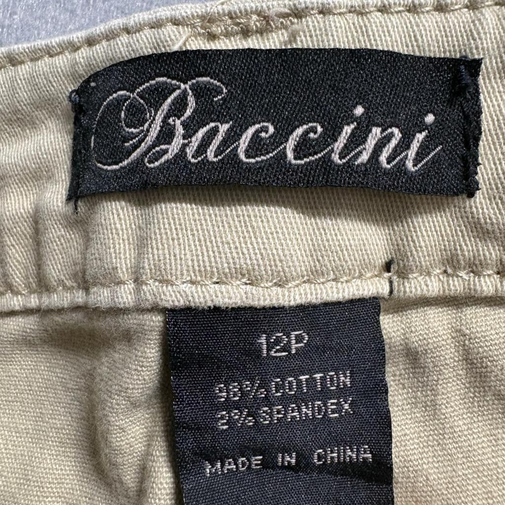 Baccini Womens Crop Pants 12P Beige Cotton Blend Rhinestone Button Capris