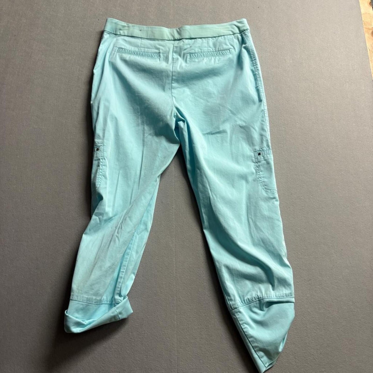 Chico's Crop Utility Cargo Pants Womens Size 1 Aqua Blue Stretch Cotton Blend