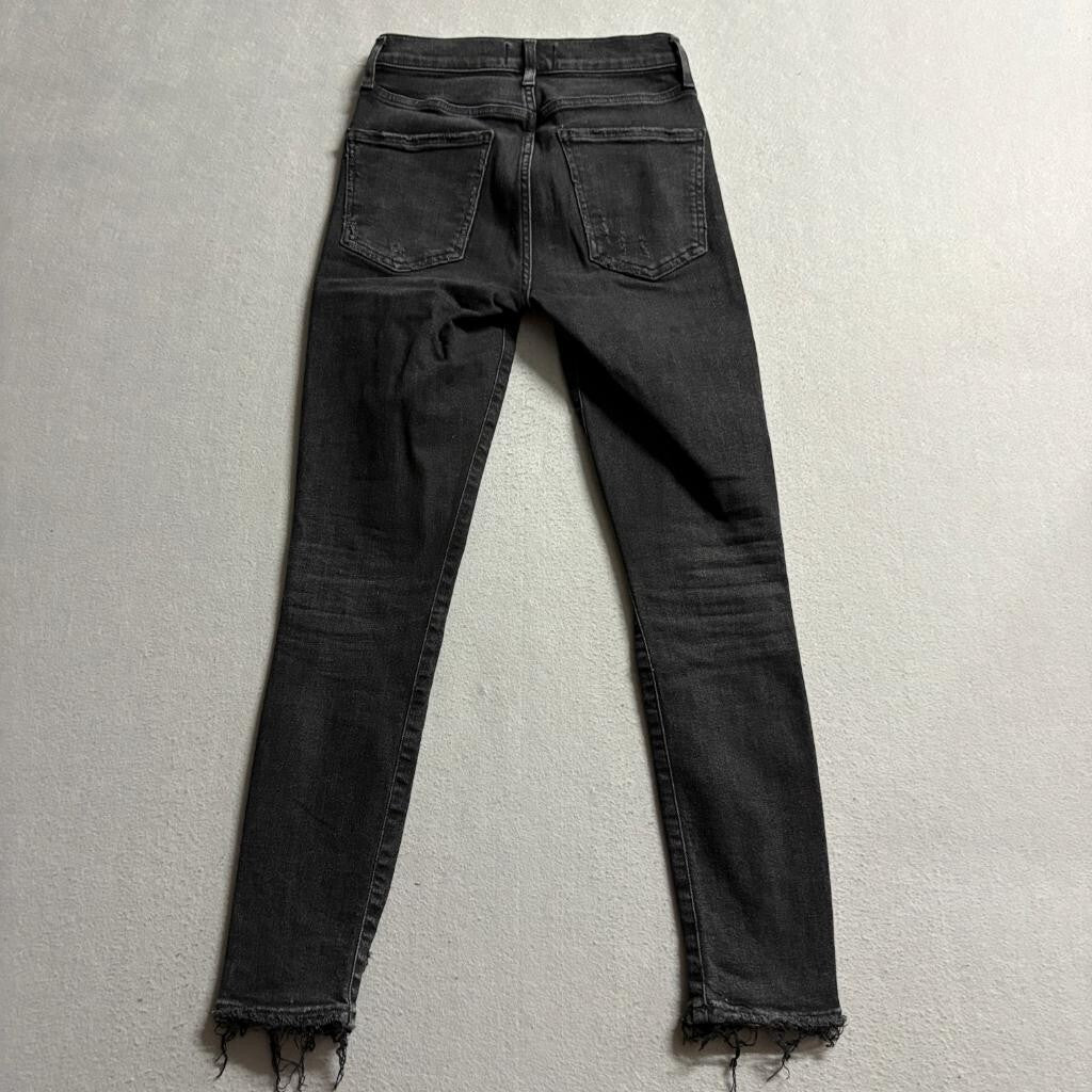 AGOLDE Sophie High Rise Skinny Jeans Womens 24 Black Distressed Frayed Hem