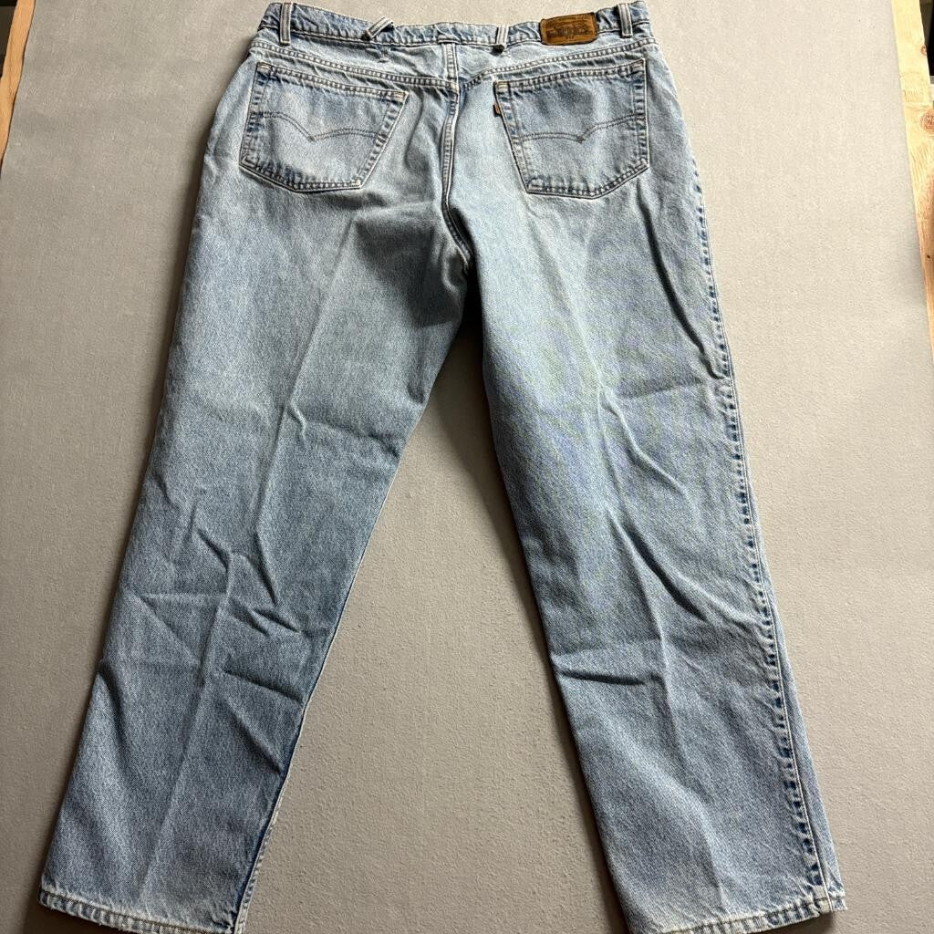 Vintage Levis 545 Orange Tab Jeans Mens 44x32 Made in USA Loose Fit Light Wash