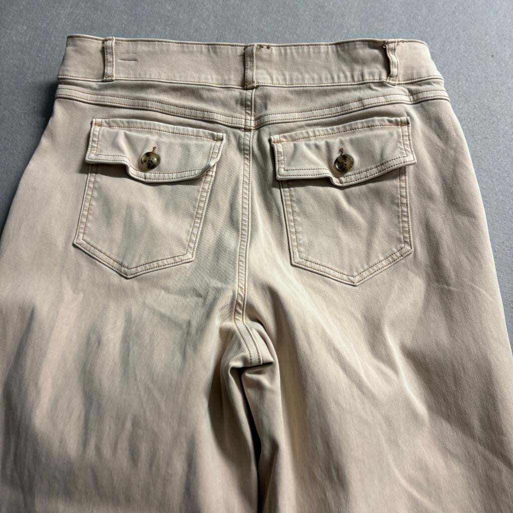Spanx Crop Wide Leg Pants Womens XL Beige Cotton Blend Stretch Pull On