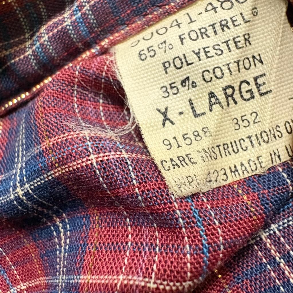 Vintage Levis Western Pearl Snap Shirt Mens XL Red Blue Plaid Tapered USA Made