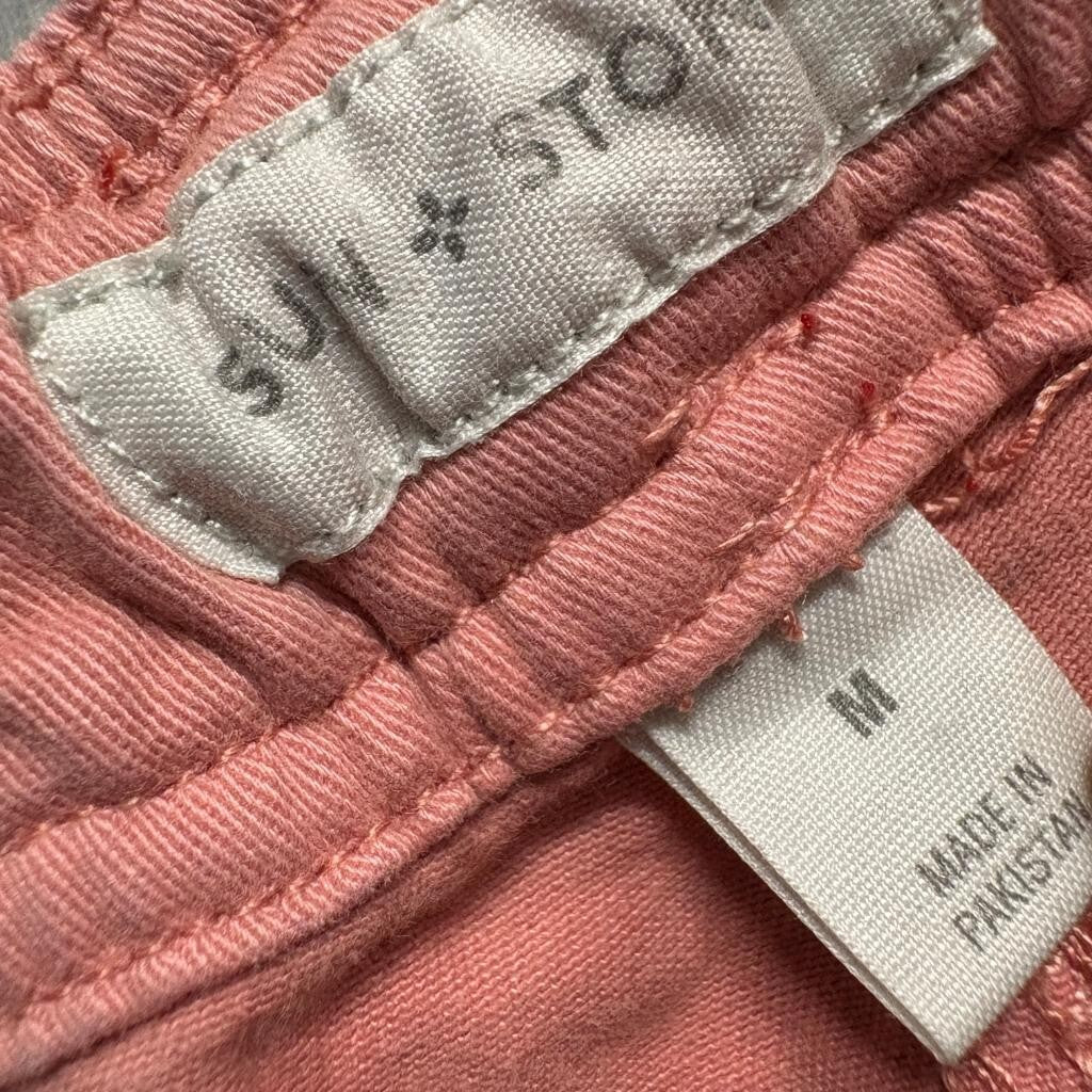 Sun + Stone Mens Cargo Shorts Medium Pink Cotton Blend Elastic Drawstring Waist