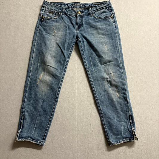 BKE Redux Skinny Crop Jeans Womens Size 30 Blue Denim Distressed Ankle Zip