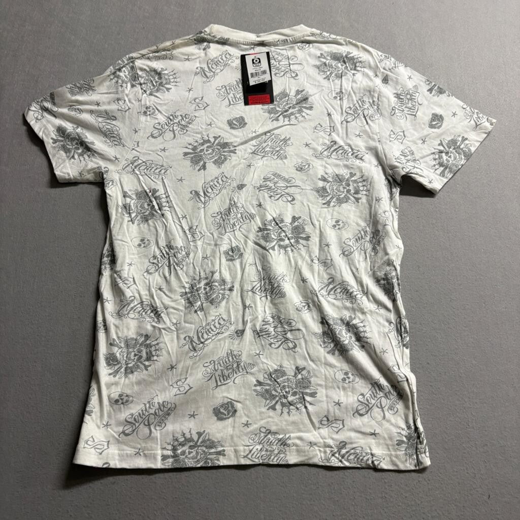 Southpole T-Shirt Mens XL White All Over Print Skull Tattoo Graphic Y2K New