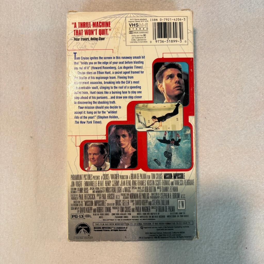 Mission Impossible VHS Tom Cruise 1996 Paramount Pictures Action Movie