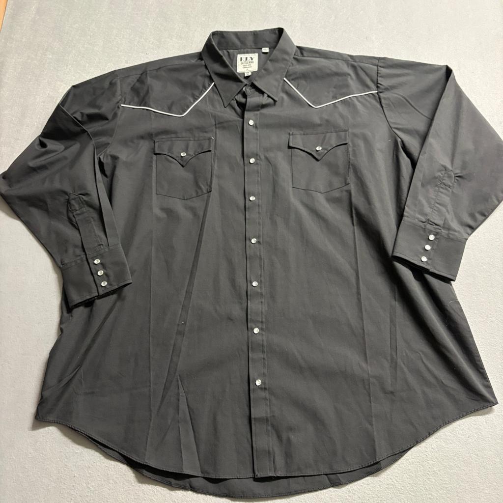 Ely Cattleman Western Shirt Mens Big 3X Black Pearl Snap Long Sleeve Piping