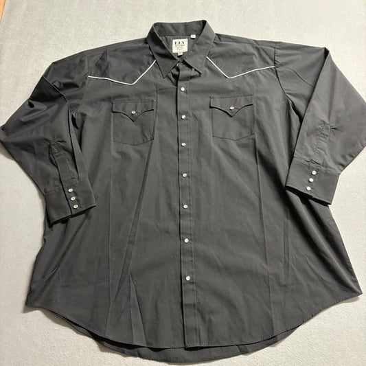 Ely Cattleman Western Shirt Mens Big 3X Black Pearl Snap Long Sleeve Piping