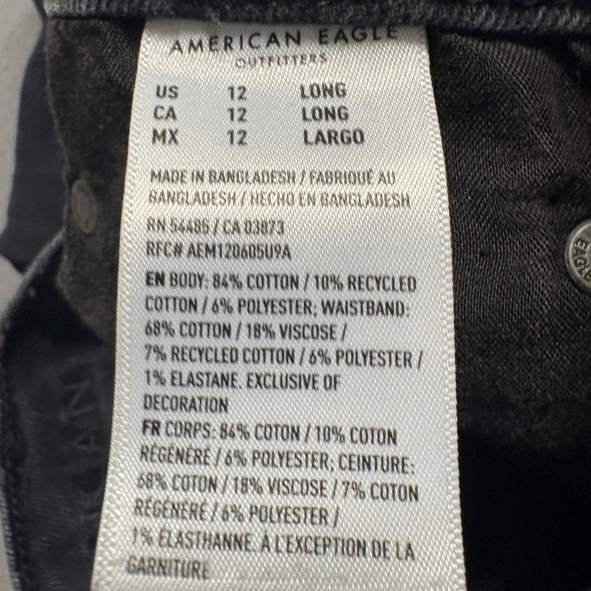 American Eagle Distressed Flare Jeans Womens 12 Long Black Comfort Stretch