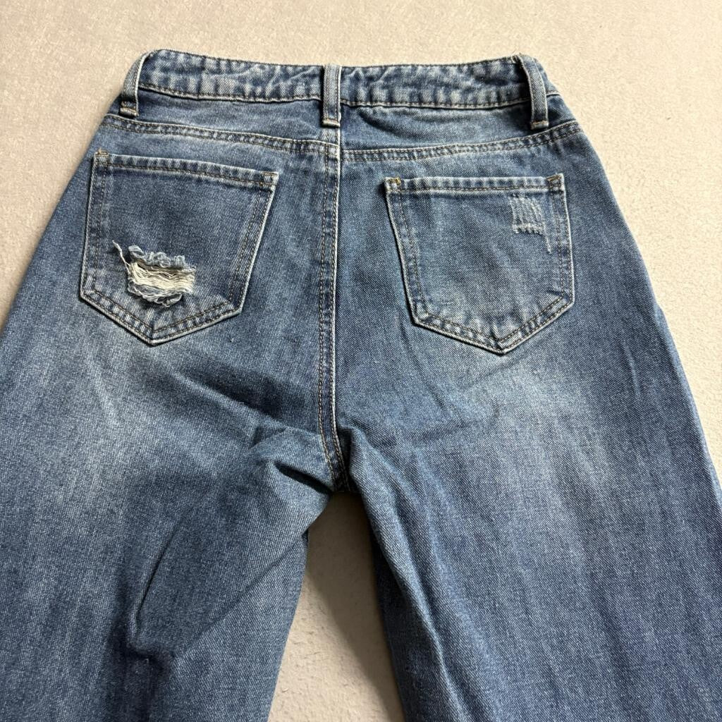 GB Girls Distressed High Rise Wide Leg Jeans Size 1 Blue Denim Raw Hem 100%