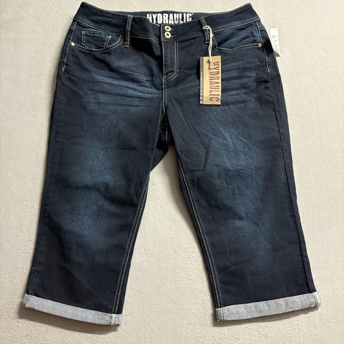 Hydraulic Denim Bermuda Shorts Womens 20W Dark Wash Cuffed Stretch Capris NWT
