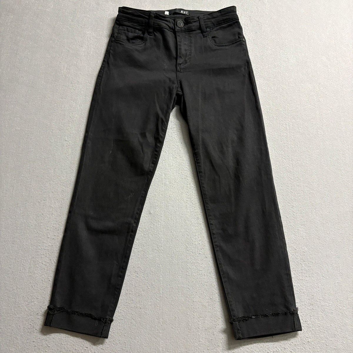KUT from the Kloth Amy Crop Straight Leg Jeans Womens Size 2 Black Stretch Raw