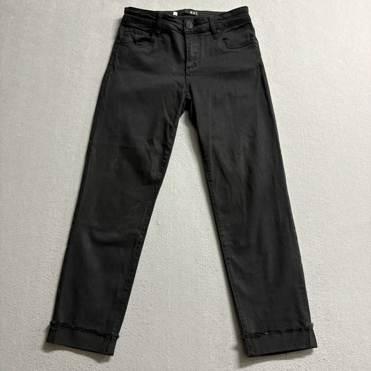 KUT from the Kloth Amy Crop Straight Leg Jeans Womens Size 2 Black Stretch Raw
