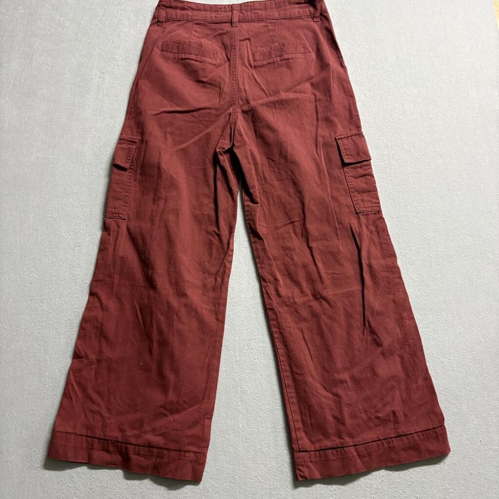 Indigo Rising Cargo Pants Womens 5/27 Red Cotton Wide Leg High Rise Utility