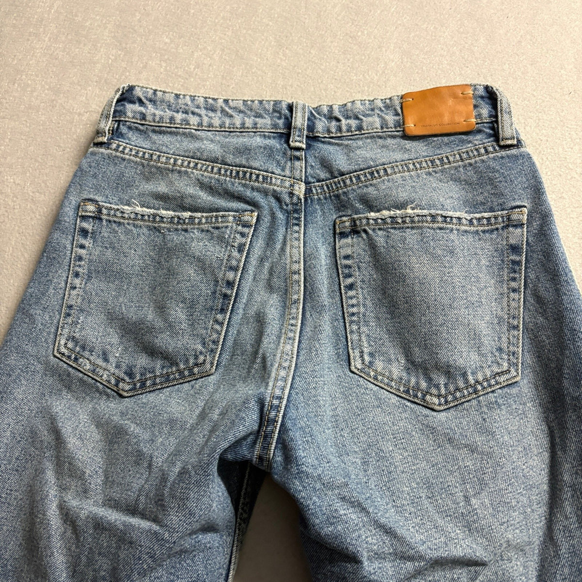 Zara TRF Side Stripe Jeans Womens Size 24 Blue Denim Raw Hem Straight Leg