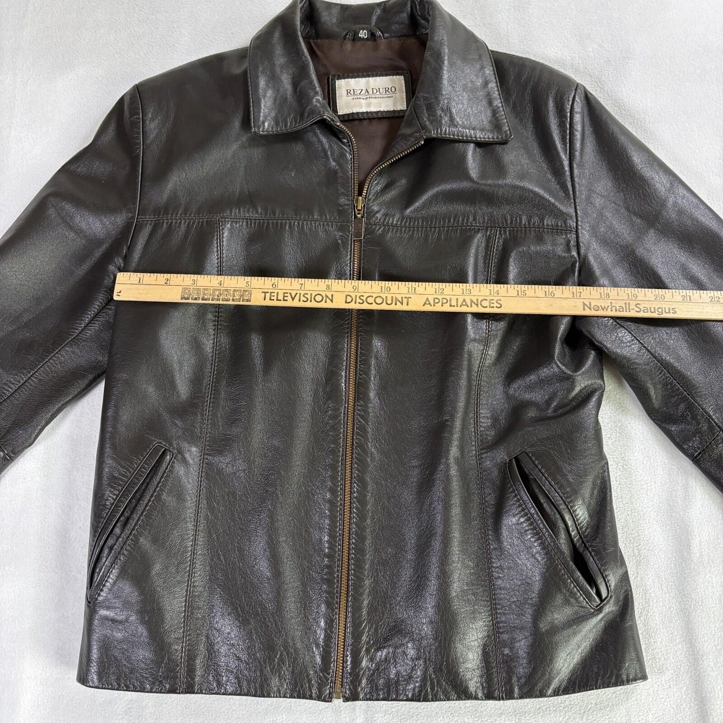 Vintage Leather Jacket Zip Up Minimalist Brown Mens 40 Fits Like X Classic
