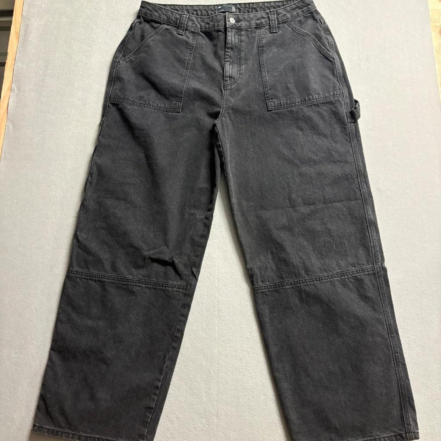 ASOS Design Curve Carpenter Jeans Womens 14 Wash Black Wide Leg Denim Utility