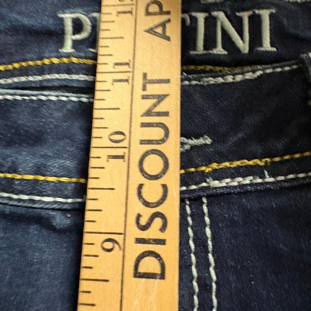 Platini Boot Cut Jeans Mens Size 11 Blue Distressed Thick Stitch Embroidered
