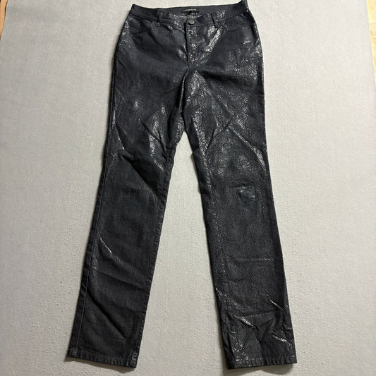 Lafayette 148 New York Snakeskin Print Pants Womens Size 6 Metallic Black