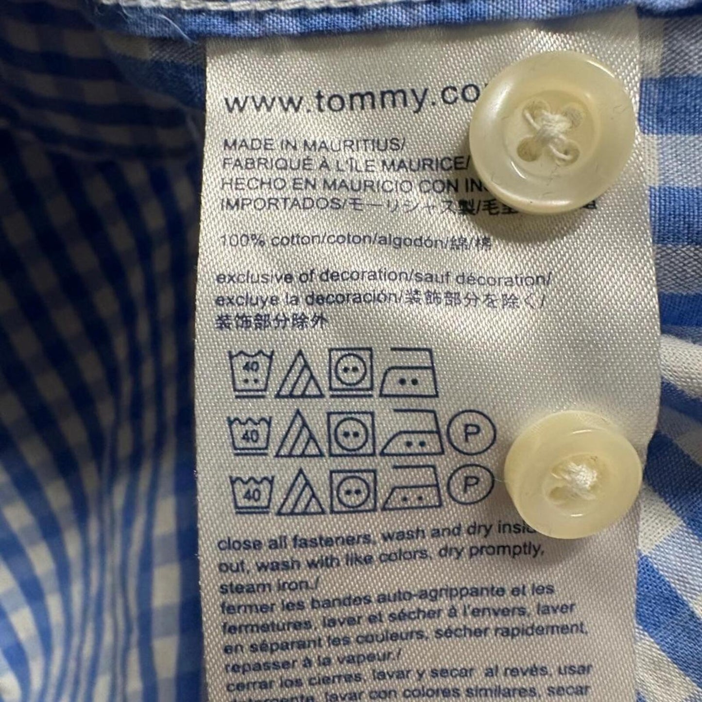 Tommy Hilfiger Shirt Mens Large Blue White Gingham Plaid Classic Fit Cotton