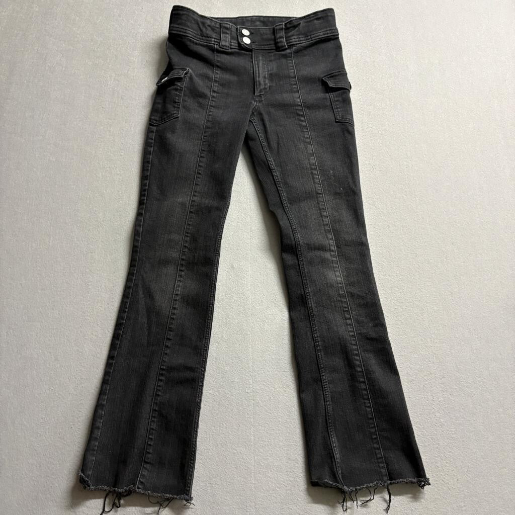 HM Girls Bootcut Jeans Size 20 Black Denim Low Waist Cargo Pockets Raw Hem