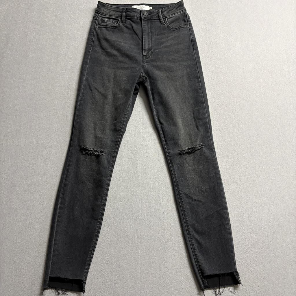 Hidden Jeans Womens 27 Black Distressed Knee Skinny High Rise Raw Hem Stretch