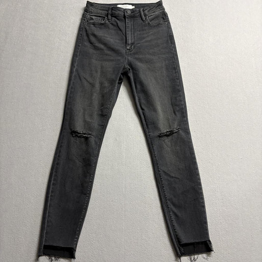 Hidden Jeans Womens 27 Black Distressed Knee Skinny High Rise Raw Hem Stretch