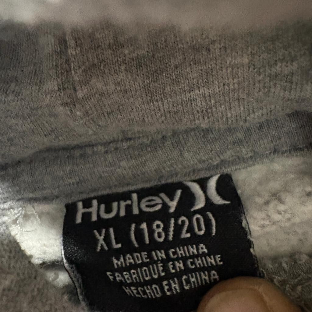 Hurley Boys Hoodie XL 18/20 Gray Pullover Sweatshirt Graphic Logo Surf