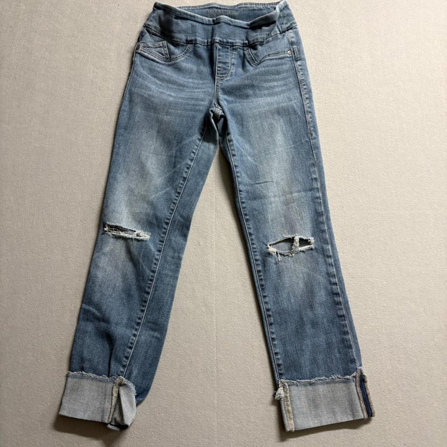 Rock & Republic Denim Rx Slimming Jeans Womens 6 Blue Distressed Pull On Cuffed