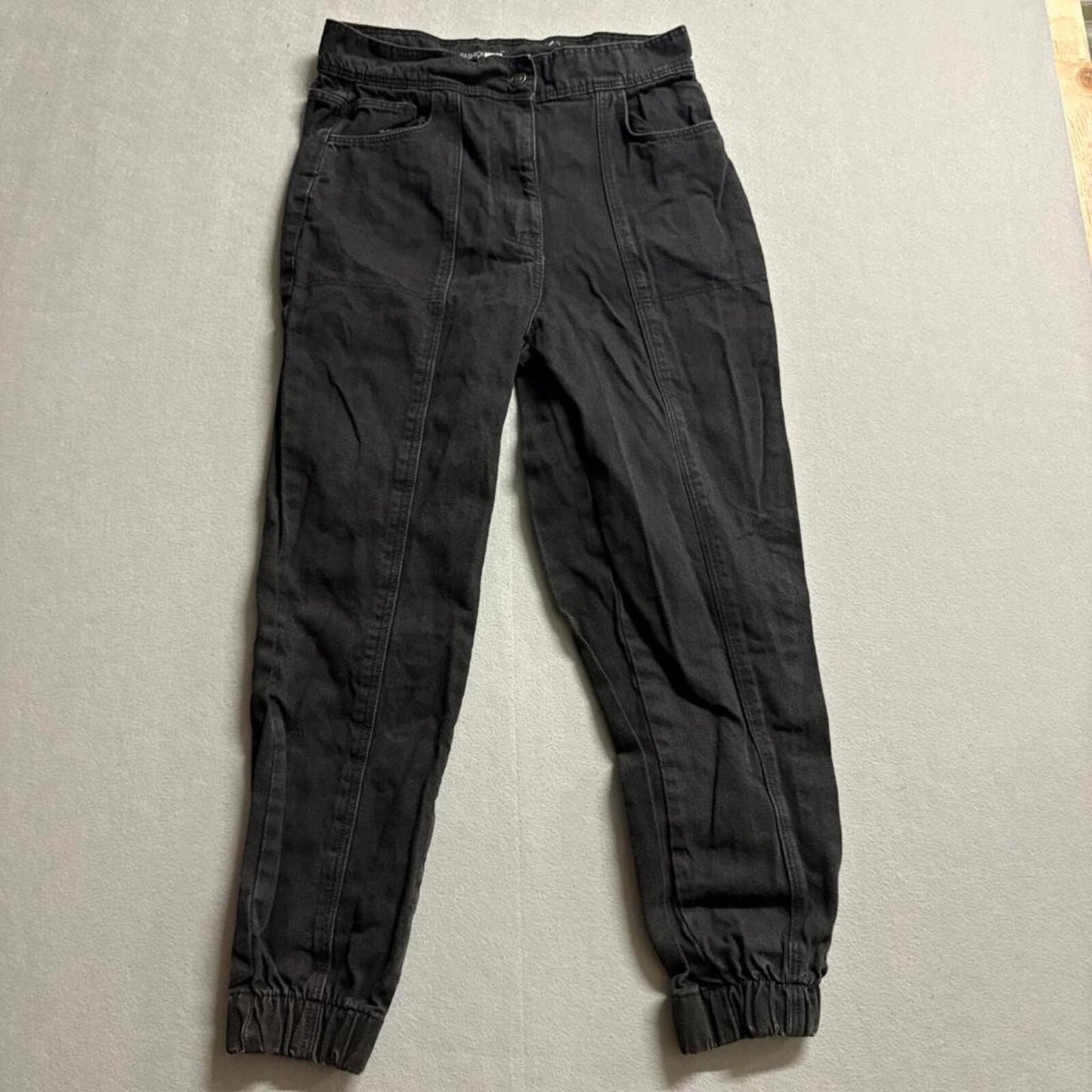 Fashion Nova Denim Jogger Pants Womens Size 7 Black Cotton High Rise Elastic